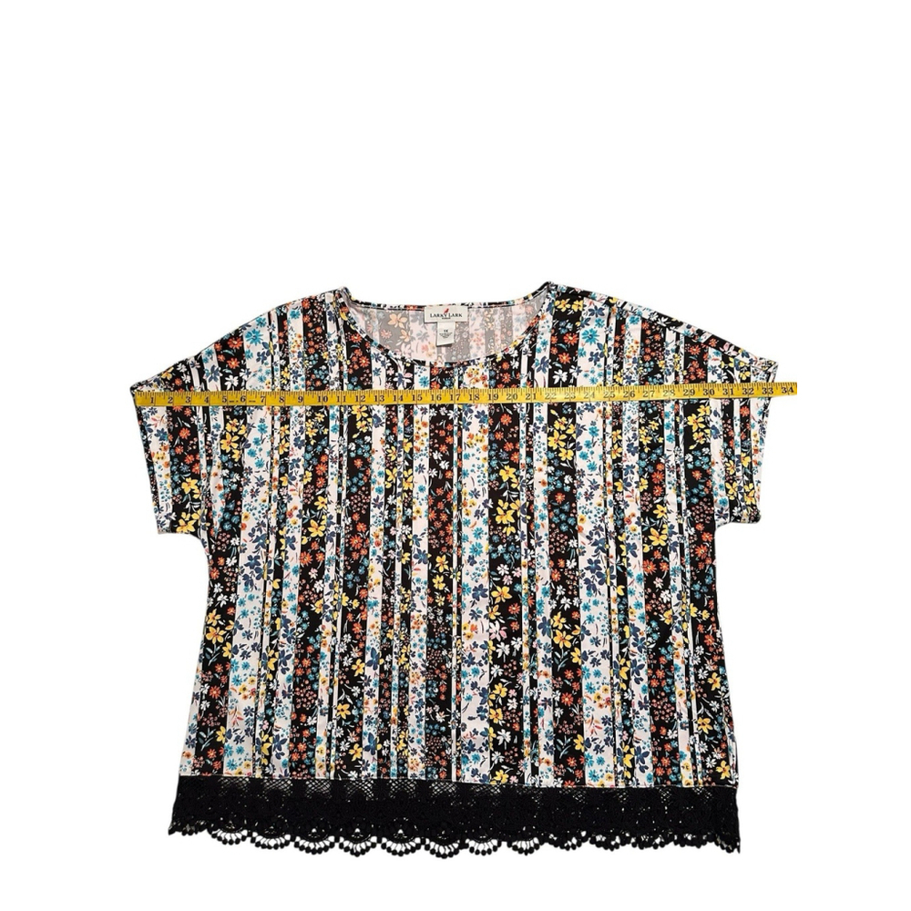 Larky Lark Floral Tunic Blouse Lace Hem Womens 1X Multicolor Short Sleeves - Picture 14 of 17